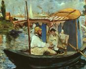 爱德华马奈 - Claude Monet working on his boat in Argenteuil